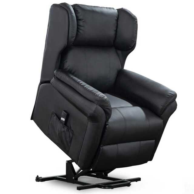 Oakford Single Motor Rise Recliner Bonded Leather Wingback Chair (Black)