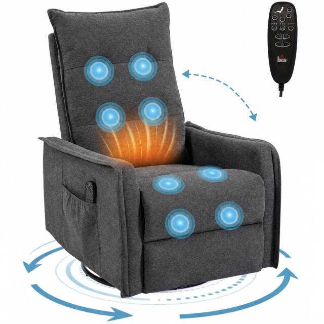 HOMCOM Massage Recliner Armchair, Swivel Rocking Recliner Chair