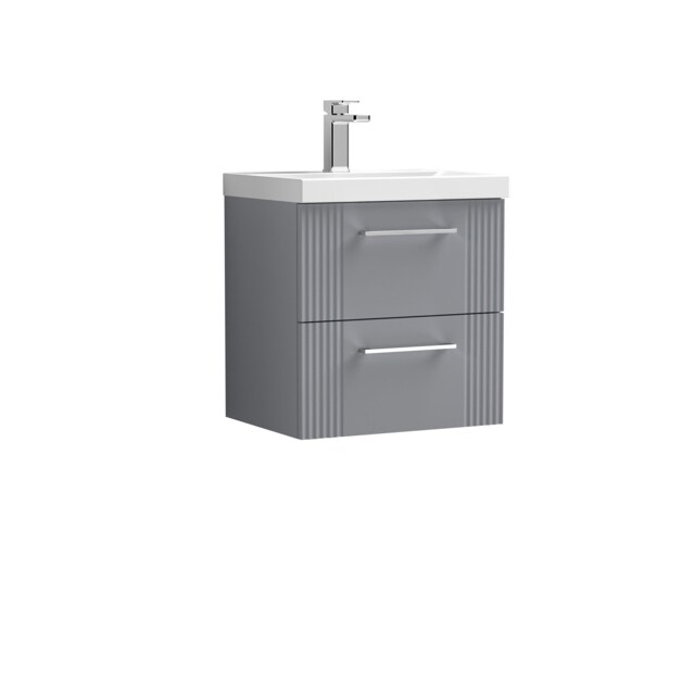 Balterley Partial Fluted 2 Drawer Wall Hung Vanity Unit with Mid-Edge 1 Tap Hole Ceramic Basin Grey Satin Grey