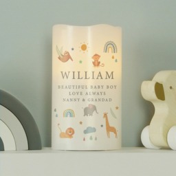 Personalised Safari Animals LED Candle Cream
