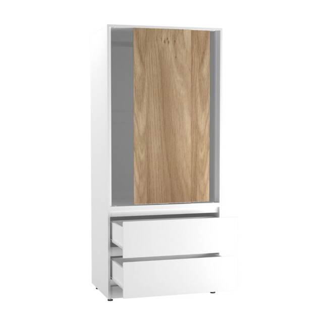 URBNLIVING 2 Sliding Door Wardrobe With 2 Drawers And Hanging Rail White Oak Doors 1