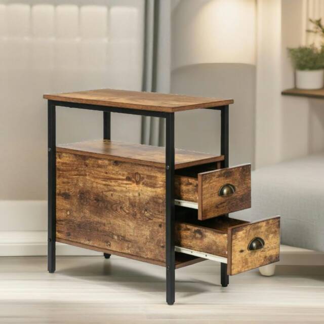 Bedside Table With 2 Drawers Rustic Brown Brown