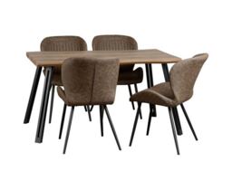 Quebec Wave Edge Dining Set - Medium Oak Effect - Black - Brown Faux Leather Brown Oak Effect/Brown 5