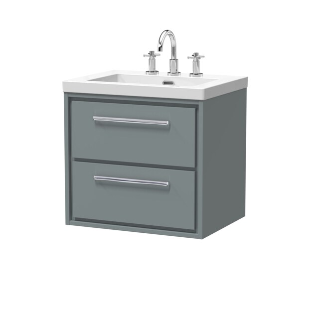 Balterley Modern Bathroom 2 Soft Close Drawer Wall Hung Vanity Unit Fireclay Basin Grey Monument Grey 1
