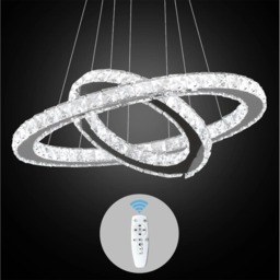 Crystal 2-Rings Chandelier Silver LED Ceiling Lights Pendant Light Dimmable Remote 45W (50+30cm)