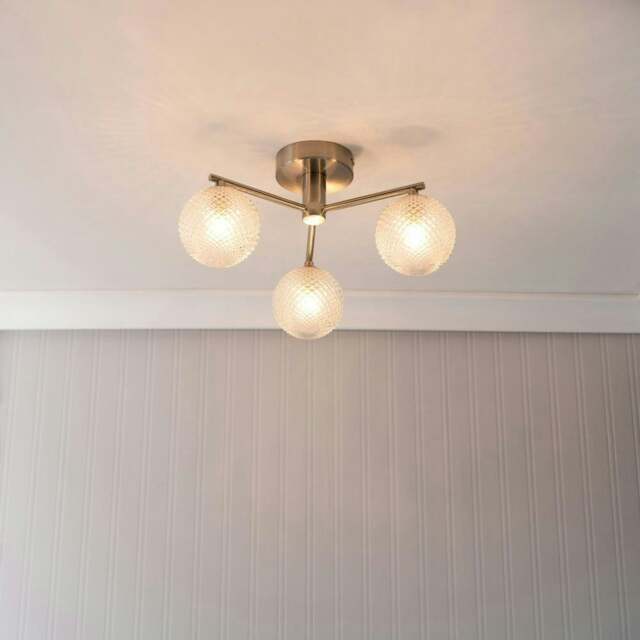 ValueLights Elle Brushed Chrome 3 Way IP44 Bathroom Glass Ceiling Light with LED Bulbs Silver