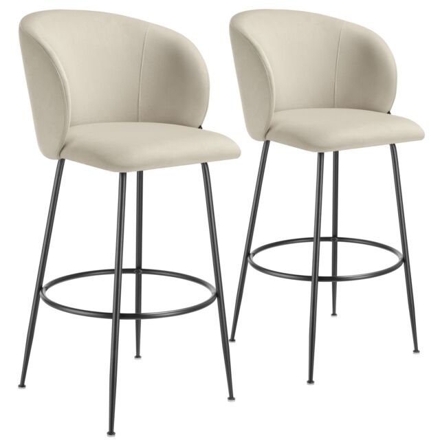 Bar Stool Luana - with backrest, velvet look and padded Cream cream/black 60 x 51 x 106 cm 2
