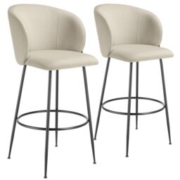 Bar Stool Luana - with backrest, velvet look and padded Cream cream/black 60 x 51 x 106 cm 2