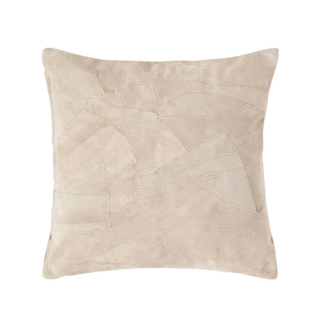 Homescapes Cream Real Leather Suede Cushion with Feather Filling - 45 x 45 cm Cream 45 x 45 cm 1