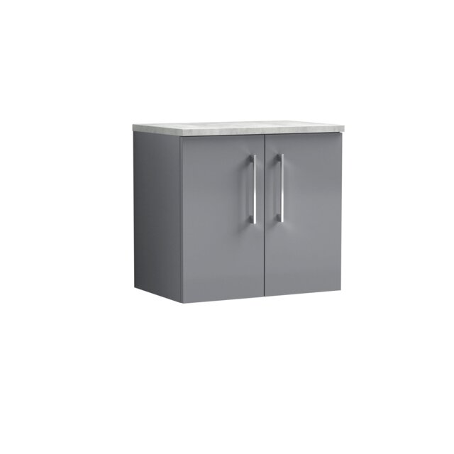 Balterley Level Wall Hung 2 Door Vanity Unit with Laminate Worktop for Compact Modern Bathroom Storage Grey Satin Grey