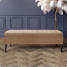 137cm Safar Plain Ottoman Storage Bench -Naples Shoes Bench with Black Turned Wooden Legs - Brown Upholstery Footstool Storage