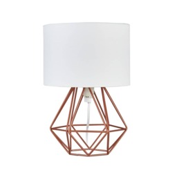 ValueLights Mini Angus Pair Copper Metal Basket Cage Table Lamps White Shade and Bulbs