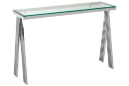 Clear Glass Console Table,Silver Finished Center Table With Stainless Steel Frame,Modern Hallway Table Silver