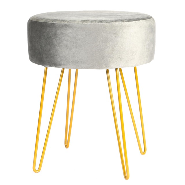 Harbour Housewares Velvet Footstool - Round Modern Dressing Table Footstool Vanity Seat Chairs - 40 x 35cm - Grey/Gold Grey Grey/Gold Pack of 1 1