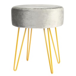 Harbour Housewares Velvet Footstool - Round Modern Dressing Table Footstool Vanity Seat Chairs - 40 x 35cm - Grey/Gold Grey Grey/Gold Pack of 1 1