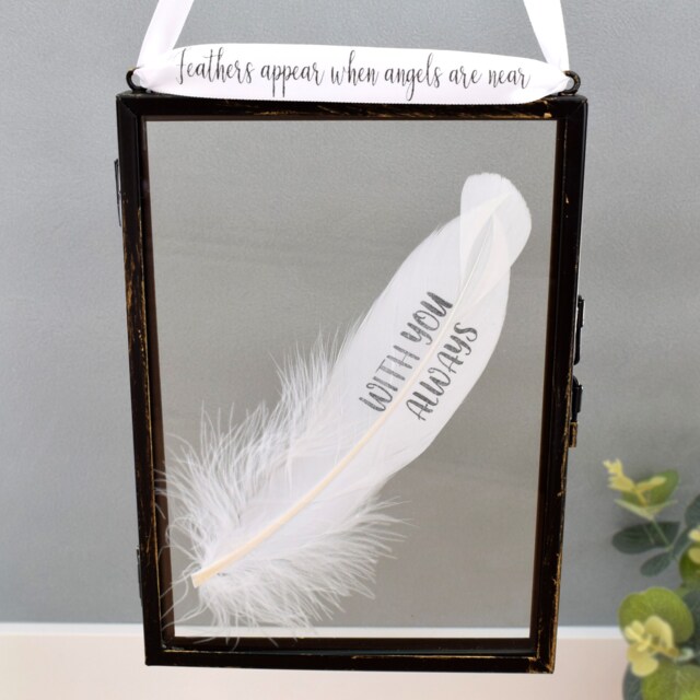 With You Always In Memory of Real feather Floating Frame Memorial Gift