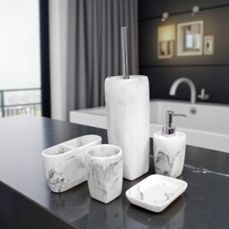 Showerdrape Octavia White Marble & Chrome 5 Piece Bathroom Accessory Set White 1