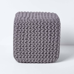 Homescapes Dark Grey Cube Cotton Knitted Pouffe Footstool