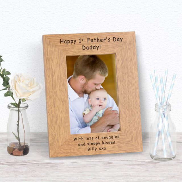 Personalised Happy 1st Fathers Day Wood Picture Frame 6x4 for Dad
