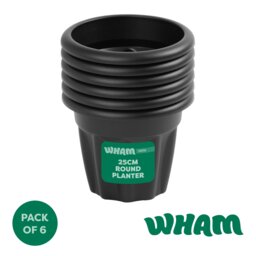 Wham Vista 6 x 25cm Round Plastic Garden Planters Black Slate/Black