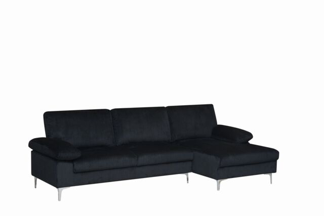 Venosa Jumbo Cord Right Facing Sectional Corner Sofa in Black Black Black Three Seater 1