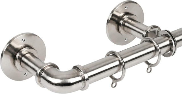 Lister Cartwright 25mm Polished Steel Industrial Pipe Extendable Curtain Pole Heavy Duty Metal Curtain Rod with Rings(120-210 cm)