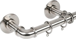 Lister Cartwright 25mm Polished Steel Industrial Pipe Extendable Curtain Pole Heavy Duty Metal Curtain Rod with Rings(120-210 cm)