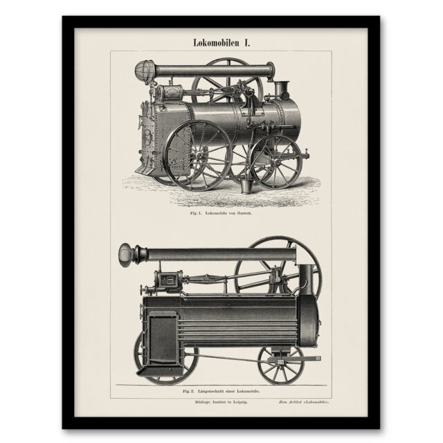 "Lokomobilen Locomotive Steam Train Engine Vintage Framed Wall Art Print 12X16"""