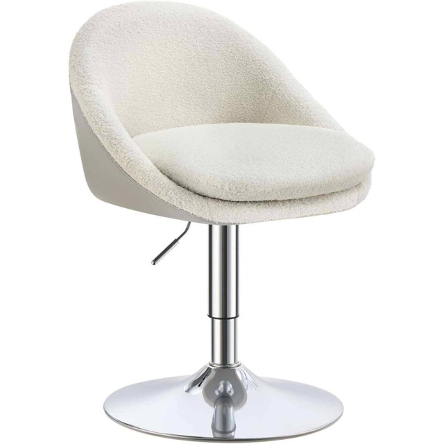 Height Adjustable Office and Vanity Chair, Swivel Stool with Backrest, Steel Frame, Cream White