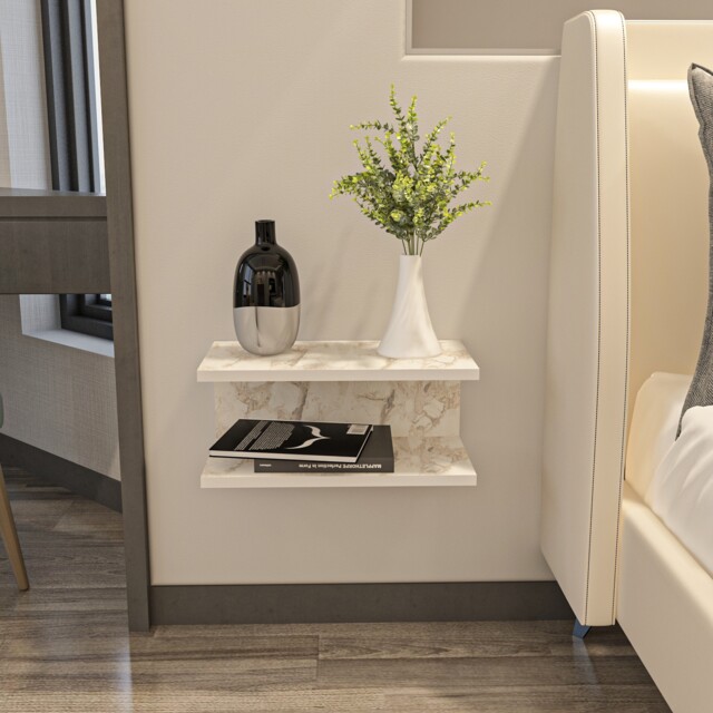 Decorotika Ramira Floating Nightstand - 45 cm W x 19.6 cm H x 23.8 cm D Multi White Marble Effect 1