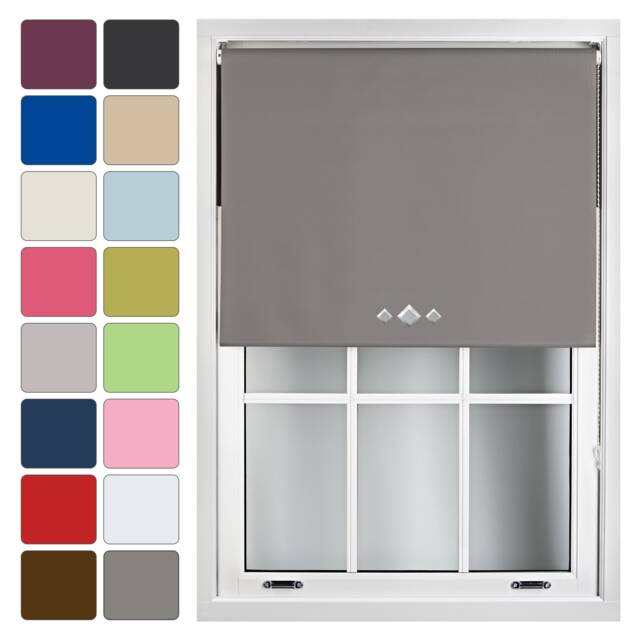 FURNISHED Blackout Roller Blinds with Triple Diamond Eyelets Cut to Size Easy Fit Window Shade - (W)90cm x (L)165cm Grey Dark Grey (W) 90cm x (L) 165cm