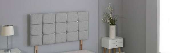 "Silver Linen Cube Headboard Silver 3FT Single 26""inch Headboard"