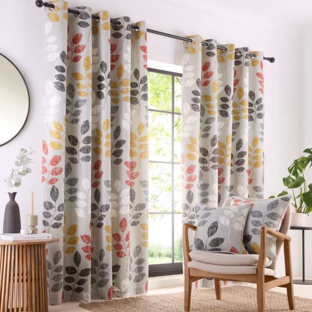Portfolio Home Springfield Leaf Grey 66 x 72 Inches Fully Lined Eyelet Curtains Grey