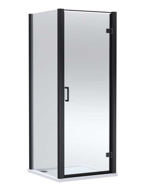 Balterley Hinged Shower Door with Glass, Side Panel & Slip Resistant Tray in Black Matt Black