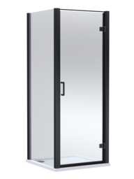 Balterley Hinged Shower Door with Glass, Side Panel & Slip Resistant Tray in Black Matt Black