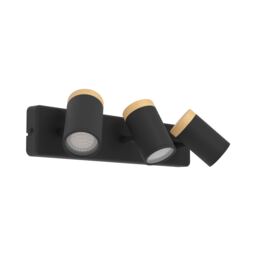 EGLO Consuma Steel And Wood 3-Light Bathroom Spotlight, Black And Brown