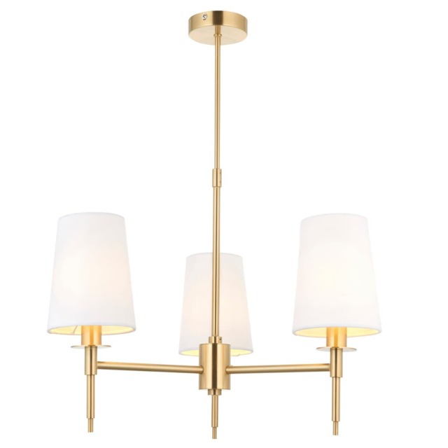 Florence Multi Arm Shade Pendant Ceiling Lamp, Satin Brass Plate, Vintage White Fabric