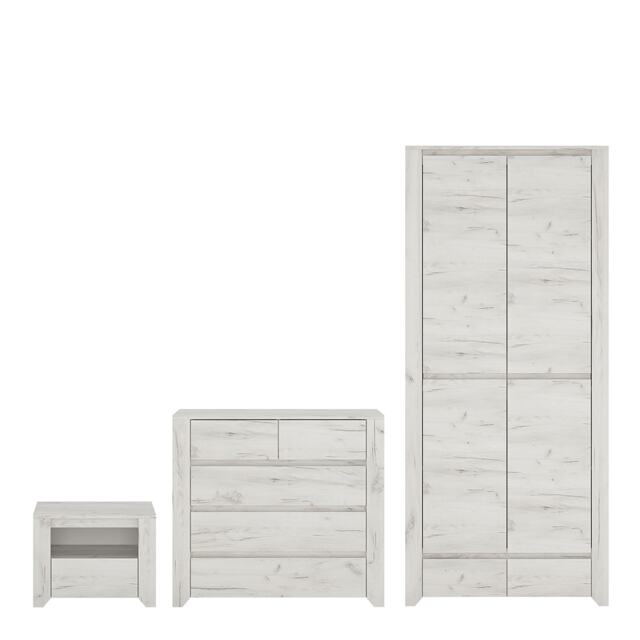 Angel Package - 1 Drawer Bedside Cabinet, Chest of 5 Drawers and 2 Door 2 Drawer Fitted Wardrobe