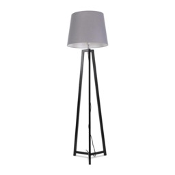 ValueLights Lottie Black Wood Tripod Floor Lamp Grey Taper Shade and Bulb