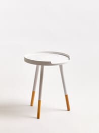 Orsina White and Natural Round Side Table, Wooden Side Table, Natural Wood Side Table, White Wood Side Table