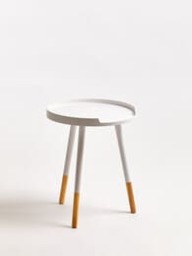 Orsina White and Natural Round Side Table, Wooden Side Table, Natural Wood Side Table, White Wood Side Table