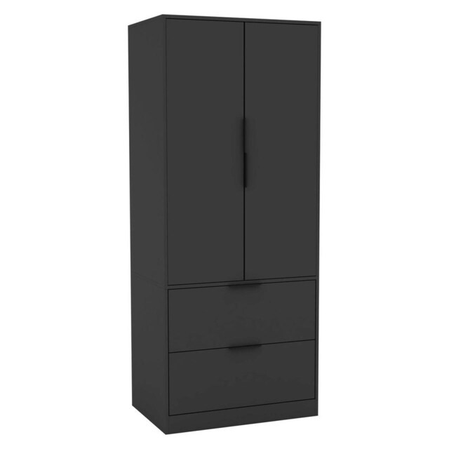 FUJI 2 Door 2 Drawer Minimalist Bedroom Wardrobe Storage & Hanging Rail 180cm Multi Black 1
