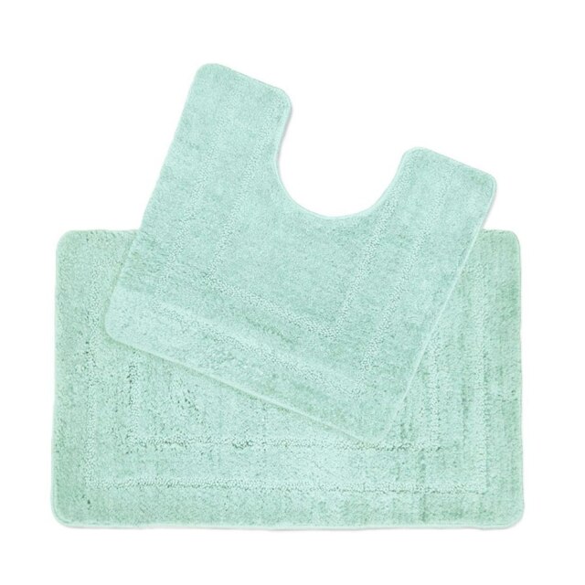 Lisa Two Piece Non Slip Bath & Toilet Mat Set Green Duckegg