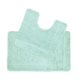 Lisa Two Piece Non Slip Bath & Toilet Mat Set Green Duckegg