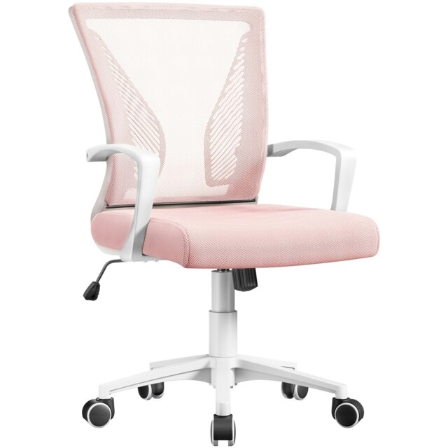 Yaheetech Ergonomic Mesh Office Chair Mid-Back 360° Rolling Casters Pink
