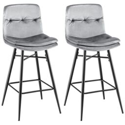 COSTWAY Set of 2 Bar Stools Velvet Counter Height Chair Grey Grey