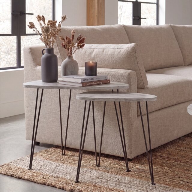 Vida Designs Brooklyn Oval Nest of Tables 2 Piece Set Nesting Sofa Bedside Side Table, Grey