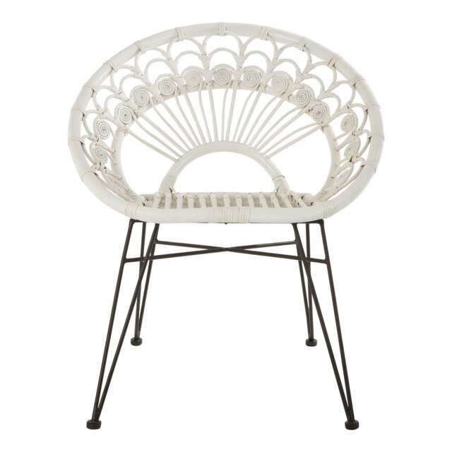 Orsina White Natural Rattan Chair, Easy to Clean Outdoor Chair, Backrest Rattan Armchair, Rattan Chair
