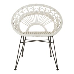 Orsina White Natural Rattan Chair, Easy to Clean Outdoor Chair, Backrest Rattan Armchair, Rattan Chair