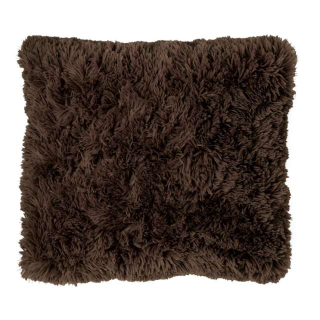 Catherine Lansfield Cuddly Deep Pile Faux Fur Cushion Brown Chocolate 45x45cm